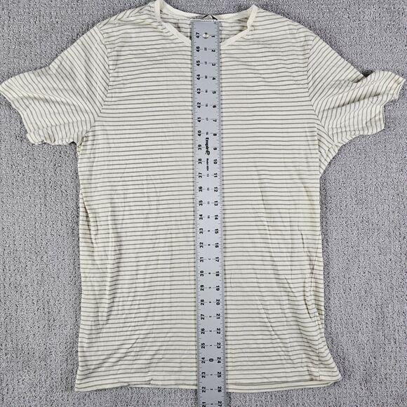 Zara Shirt Womens Large Off White Short Sleeve Basic Crew Neck Striped Ladies - Picture 5 of 8